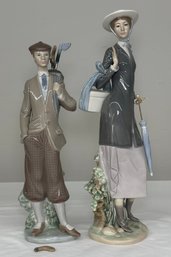 BNH Vintage Lladro Daisa Spain Porcelain Golf Figure And A New Hat Woman With Hatbox And Umbrella