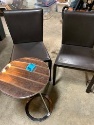 2 Dining Chairs, Cantilevered Mirrored Side Table
