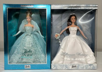 BNH Two Mattel Barbie Collectors Millenium Wedding The Bridal Collection And Barbie 2001 Doll, Both In Boxes