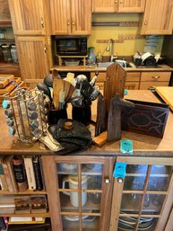 Utensils And Crocks, Rotating Spice Rack With Jars,  Wood Napkin Holders, Wood Paper Towel Holder