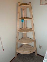 R12 Corner Natural Wood Shelving  64in Tall. Base Sides Are 20in Out From Wall