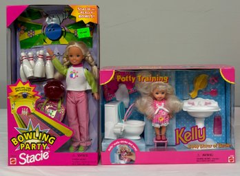 BNH Barbie Potty Training Kelly Doll 1996 And 1998 Stacie Bowling Party Barbie, Both In Boxes By Mattel