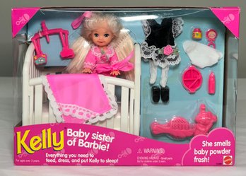 BNH Kelly Baby Sister Of Barbie In Crib With Accessories In Box By Mattel