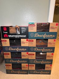 R7 Eight Pairs Of Mens Dearfoams And Weatherproof Slippers New In Box Size 9-10