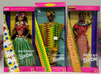 BNH Three Dolls Of The World Barbie Collection With Ghanaian, Kenyan And Polynesian Barbies, All With Boxes