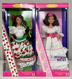 BNH Mexican And Puerto Rican Barbies From Dolls Of The World Collector Edition By Mattel, With Boxes