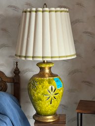 R11 Large Vintage Ceramic Table Lamp With Original Shade.  Overall Height Is 41 Inches, Top Of Shade 16in.