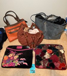 R7 Collection Of Larger Handbags Including Lucky Brand Vintage Inspired Purse, Two Laptop Case Bags