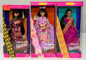 BNH Chinese, Indian And Japanese Barbies From Dolls Of The World Collection By Mattel, All In Boxes