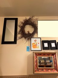 Two Wall Mirrors, Decorative Wreath, Three Pieces Framed Art