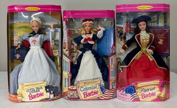 BNH American Stories Collection Of Three Colonial Barbie, Patriot Barbie And Civil War Nurse Barbie By Mattel,