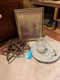 Framed Wall Art, Willow Stars, Cut Crystal Vase, Pottery Serving Platter