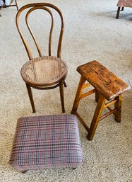 Rm1 Rattan Wicker Chair, Wood Stool, Footrest
