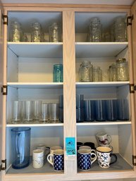 Rm3 Collection Of Mason Jars, Blue Acrylic Drinking Glasses, Clear Glasses, Mugs