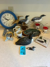 Rm3 Collection Of Loon And Bird Decor, Mugs, Trivet And Clock