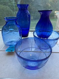 Rm3 Blue Glass Vases And Bowls