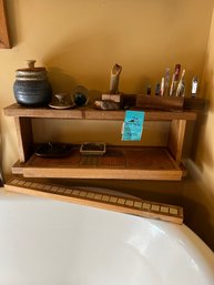 Wall Shelf, Tile And Wood Trivets, Pottery Jar, Pottery Candle Holder, Glass Paper Weight, Two Ashtrays