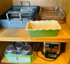 Rm2 Calphalon Roaster, Emily Henry Bread Pan, Glass Bakeware Some Pyrex, Cuisinart Toaster, Canning Jars
