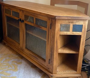 R1 Entertainment Center With Drop Leaf Extension, Cut Out For Wires And Cords, Inside And Side Storage