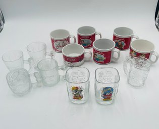 R1 Collection Of Themed Glasses And Mugs Including Campbells, Flintstones, Disney, And Batman