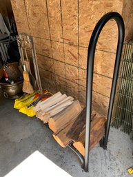 Large Log Holder, Metal Fireplace Stand And Utensils, 3 Duraflame Logs, Logs