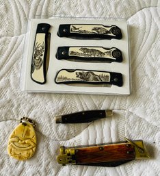 Rm5 Smith And Wesson Pocket Knives, Two Additional Pocket Knives, And A Keychain