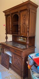 R1 Antique Hutch With Marble Top And Key Locking Cabinets