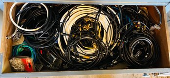 R0 Drawer Full Of Comcast Cable Cords, Coaxial Staples, Adapters, Plugs