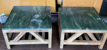 2 Coffee Tables With Wooden Bases And Marble Tops
