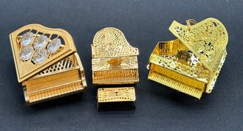 R5 Filigree Style Miniature Piano Figures To Include What Appears To Be Gold Plated With Clear Swarovski