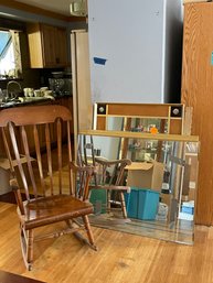Two Mirrors And A Wood Rocking Chair