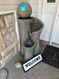 Fountain 39.5in Tall And Little Frog Statue And Welcome Sign