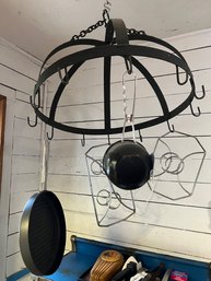 R1 Hanging Pot Rack With Cuisinart Grill Pan And Grilling Gear.  Will Be Taken Down.
