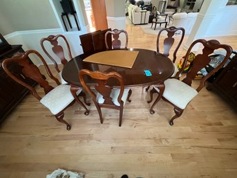 Dining Room Table 59in X 40in With Two 16in Leaves, Six Upholstered Chairs, One Protective Top Set