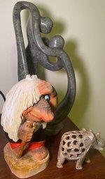 R7 Henning Hand Carved Troll, And What Appears To Be Two Hand Carved Soapstone Figures
