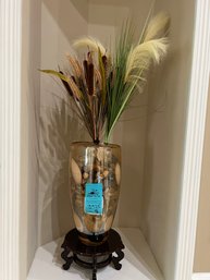 Decorative Amber Vase 25in With 9in Stand And Dried Grasses