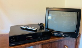 R10 Vintage Orion 13' Color CRT TV TV1331 Retro Gaming Front AV W/Panasonic VHS Player Omnivision