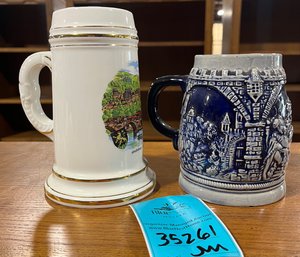 Two German Beer Steins Without Lids