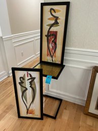 Metal And Glass Side Table With Two Framed Pictures