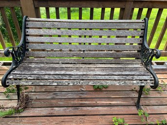 R00 Cast Iron And Wood Outdoor Bench.  Weather Worn
