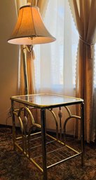 R5 Vintage Table With Lamp Attached Glass Top