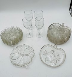 R1 Floral(7) And Apple Blossom (8) Snack Plates  And Four Standard Wine Glasses