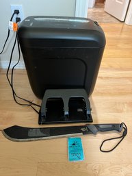 Fellows Paper Shredder, Three Hole Punch, Gerber Machete 16in Blade