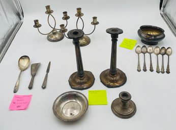 R1 Collection Of Sterling Candlestick Holders And A Bowl, And A Collection Of Silver Plated Items