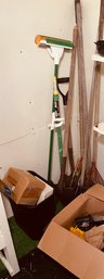 Rm0 Gardening Tools, Mop, Loose Tiles, Mitre Box, Saw, Ear Plugs, And Other Shed Related