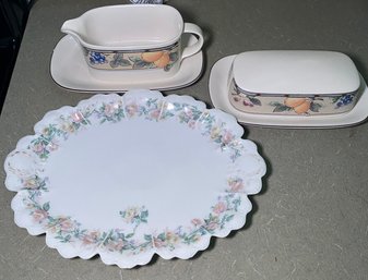 A4 Mikasa Intaglio CAC29 Garden Harvest Gravy Boat And Butter Dish, And Haviland France Limoges Dish