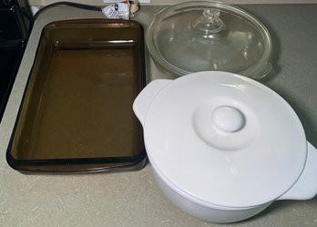 A4 Pyrex Dishes And A Chantal Dutch Oven