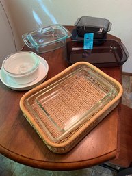 Corning Ware, Pyrex  Baking Dishes, Basket  Sized To Hold Baking Dish