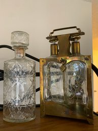 R8 1950s Double Glass Bottle Carrier With Two Decorative Glass Bottles, Glass Decanter