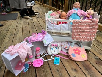 R3  Wood Doll Crib With Dolls And Accessories.  Please See Photos